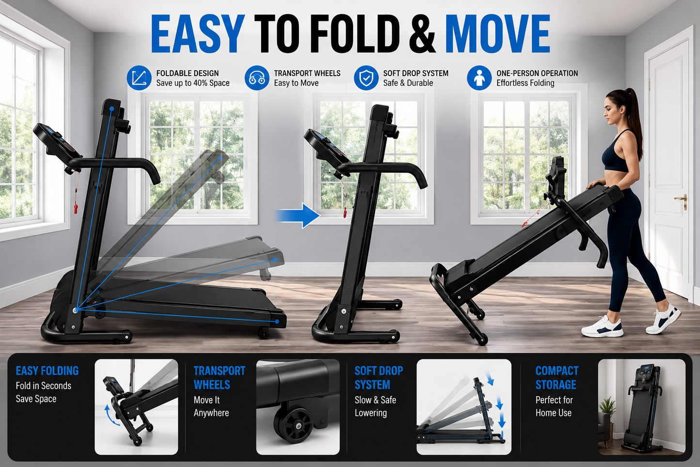 Velion Physique Foldable Smart Treadmill | 2.5 HP Home Running Machine