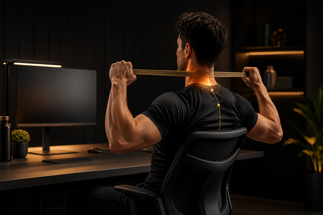 Desk worker with neck stiffness caused by prolonged computer work