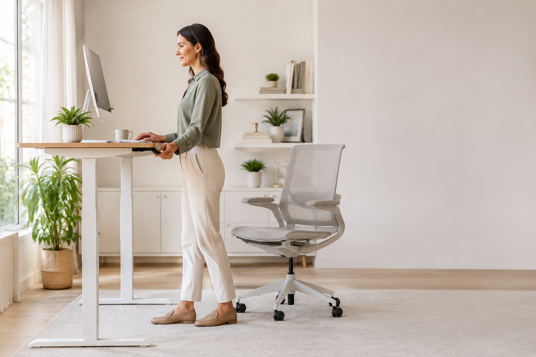Rounded shoulders and posture from prolonged desk work