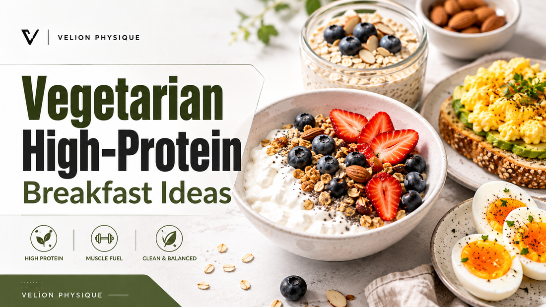 Vegetarian high-protein breakfast with yogurt, oats, berries and wholesome protein foods | Velion Physique