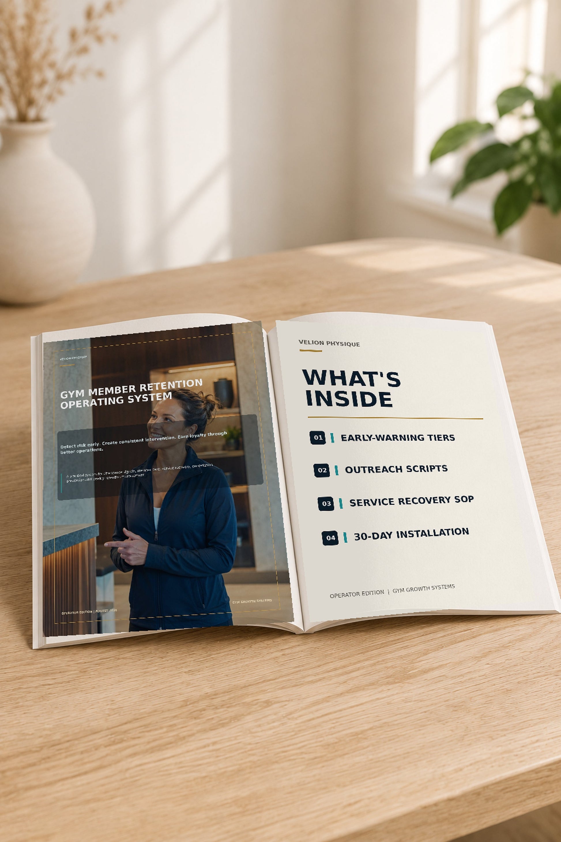Gym Member Retention Operating System – overview of what is inside: RETAIN loop, risk tiers, intervention scripts and worksheets