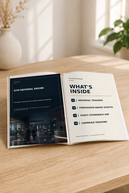 Gym Referral Engine – overview of what is inside: SHARE framework, trigger moments, staff scripts and guest experience SOP