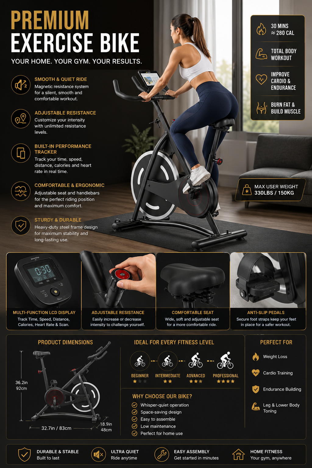 Premium Indoor Exercise Bike | Silent Magnetic Home Cardio Trainer