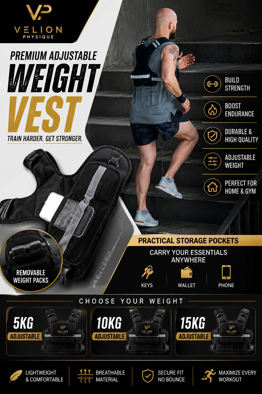Premium Adjustable Weight Vest | 5KG / 10KG / 15KG