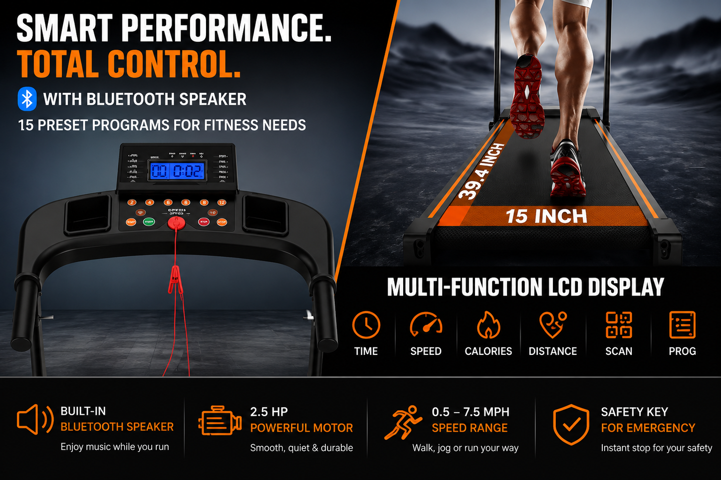 Velion Physique Foldable Smart Treadmill | 2.5 HP Home Running Machine