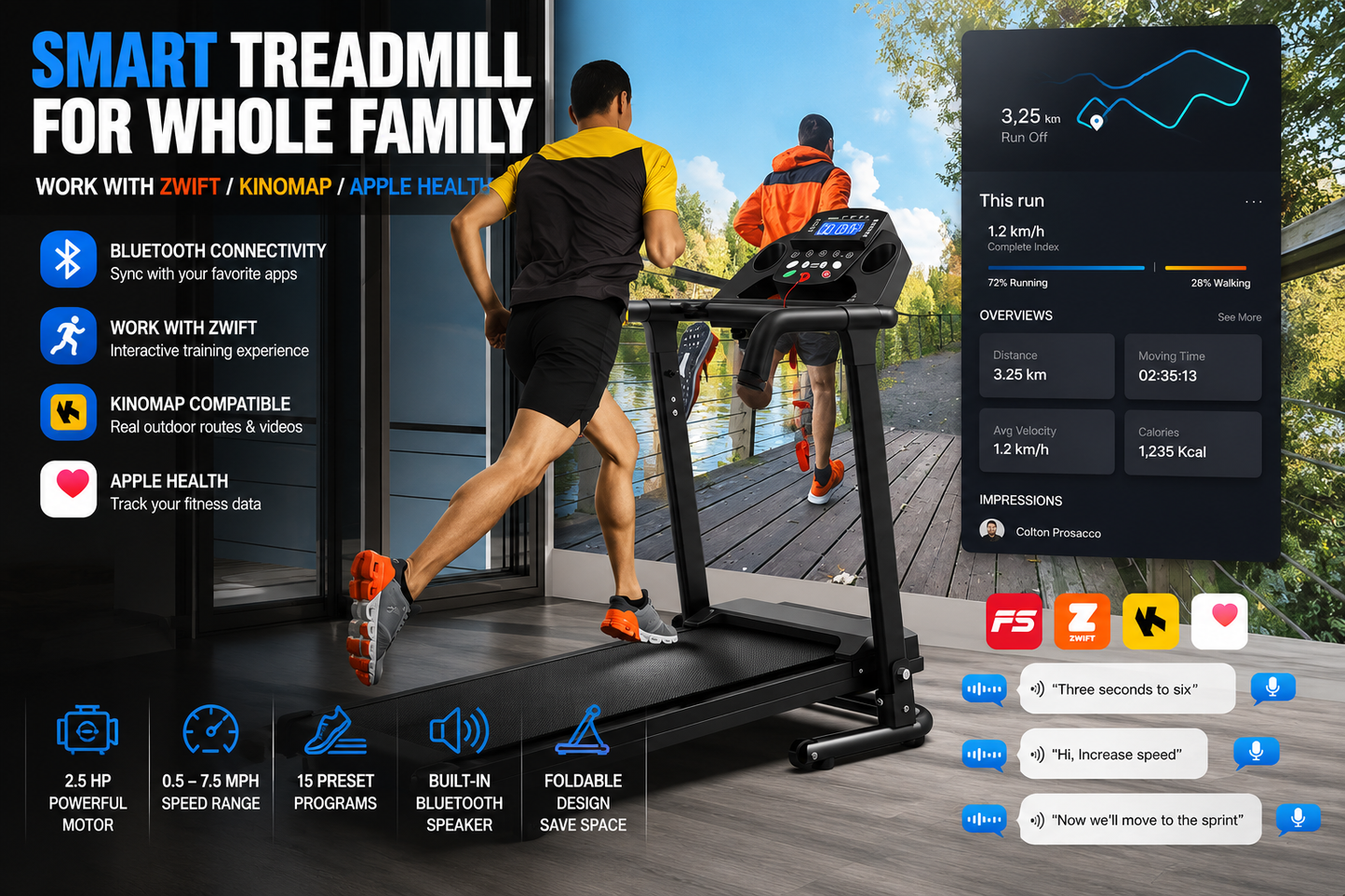Velion Physique Foldable Smart Treadmill | 2.5 HP Home Running Machine