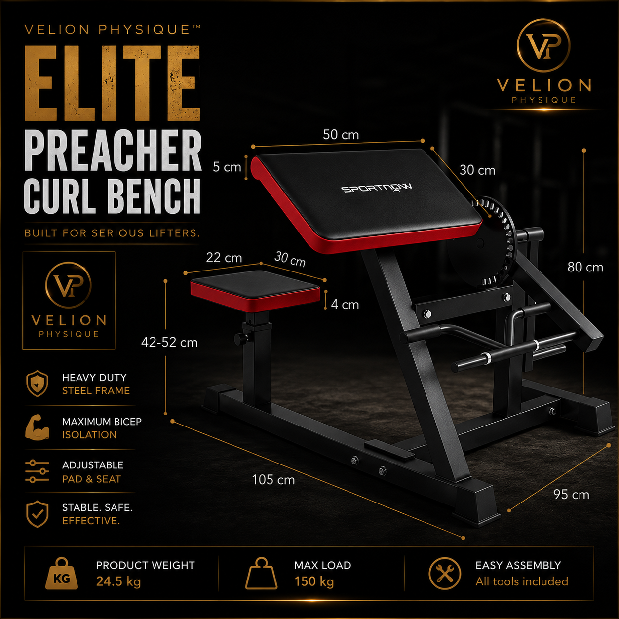 Velion Physique™ Adjustable Preacher Curl Bench | Premium Bicep Training Station