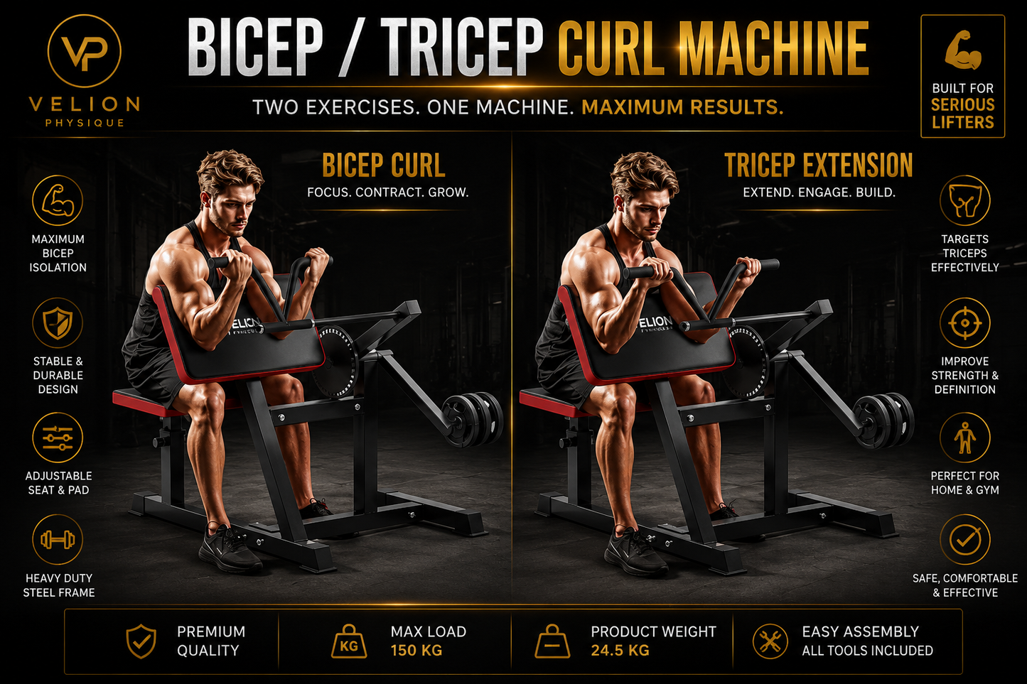 Velion Physique™ Adjustable Preacher Curl Bench | Premium Bicep Training Station