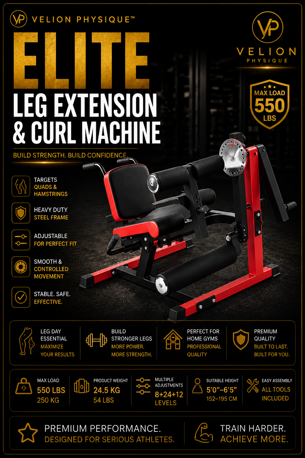 Velion Physique™ Elite Leg Extension & Curl Machine