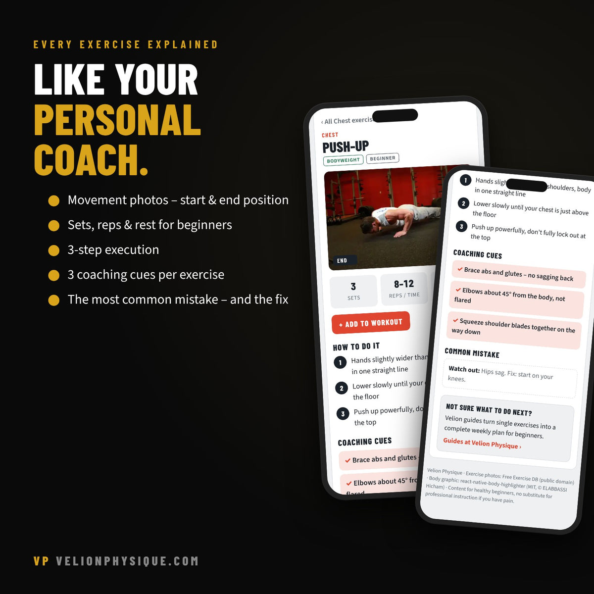 VelionPhysique App – every exercise explained with photos, sets, reps and coaching cues